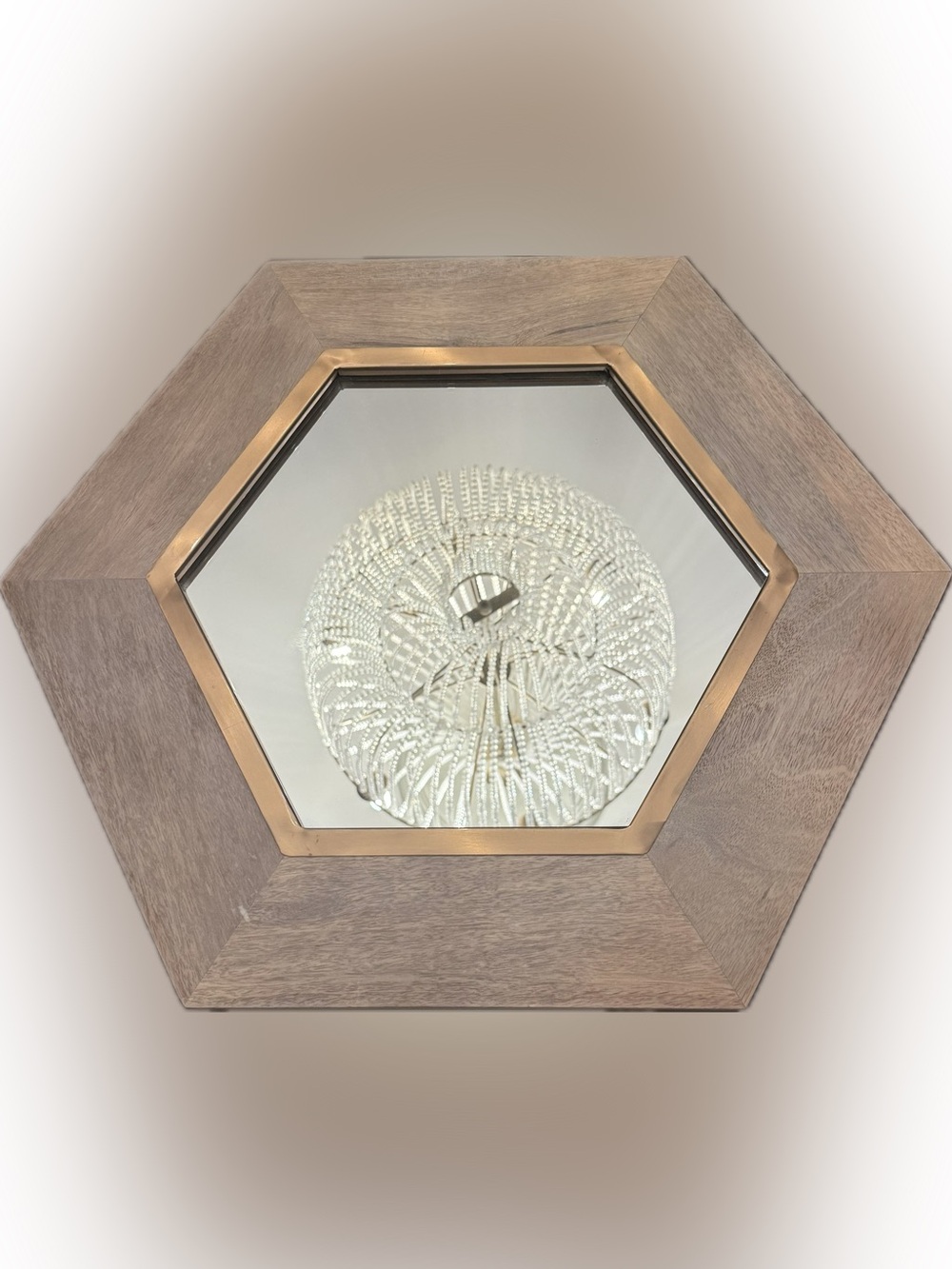 Target Hexagonal Wall Mirror with Light Brown Wood Frame - Rose Gold/Copper Trim